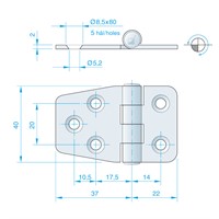 Roca gångjärn 59x40mm AISI 316