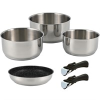 1852 grytset 3 gryter, 1 stekpanna och 2 avtagbara handtag